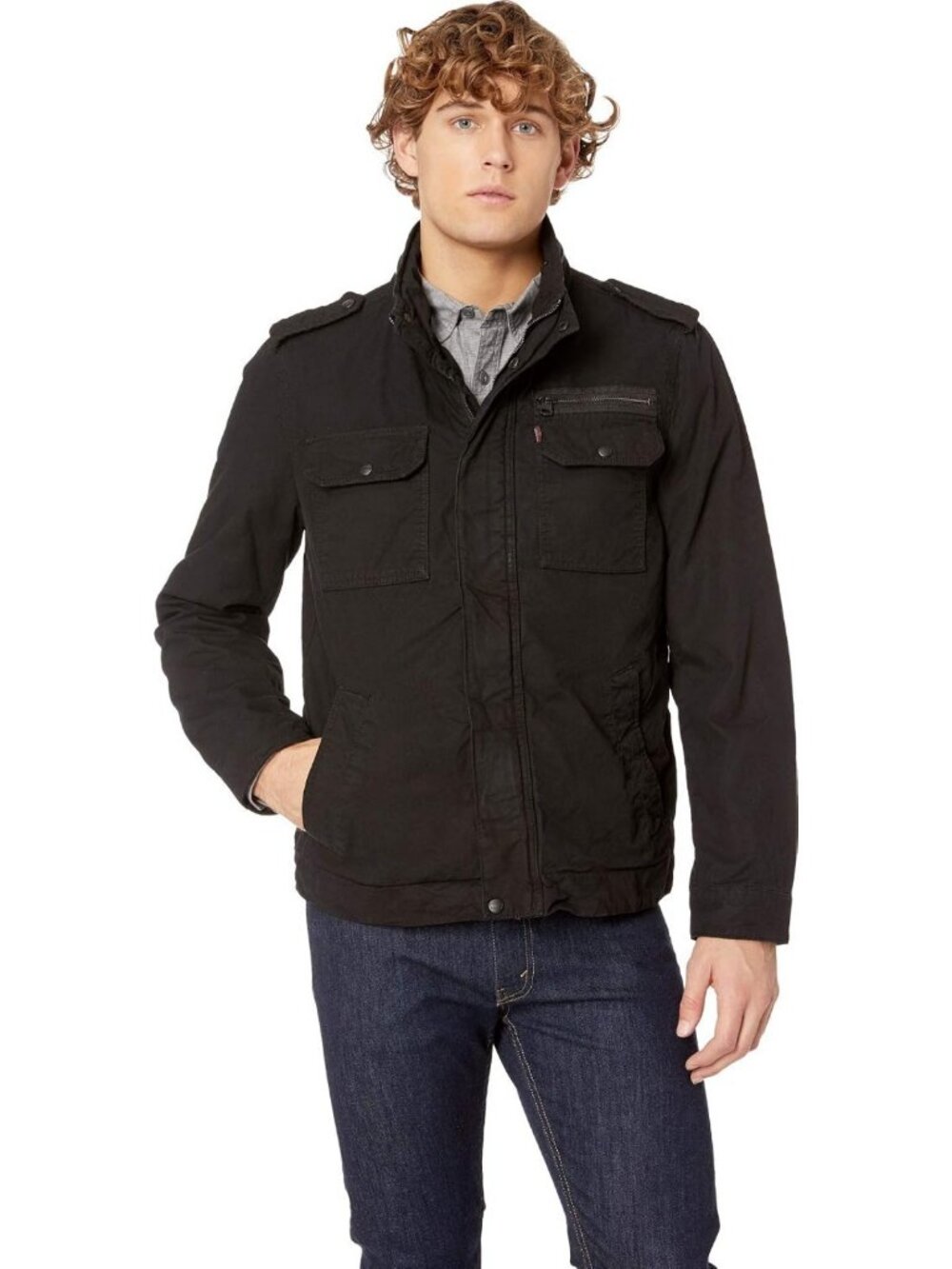 Men's Washed Cotton Military Jacket - Casual Outerwear, Regular & Big Tall Sizes